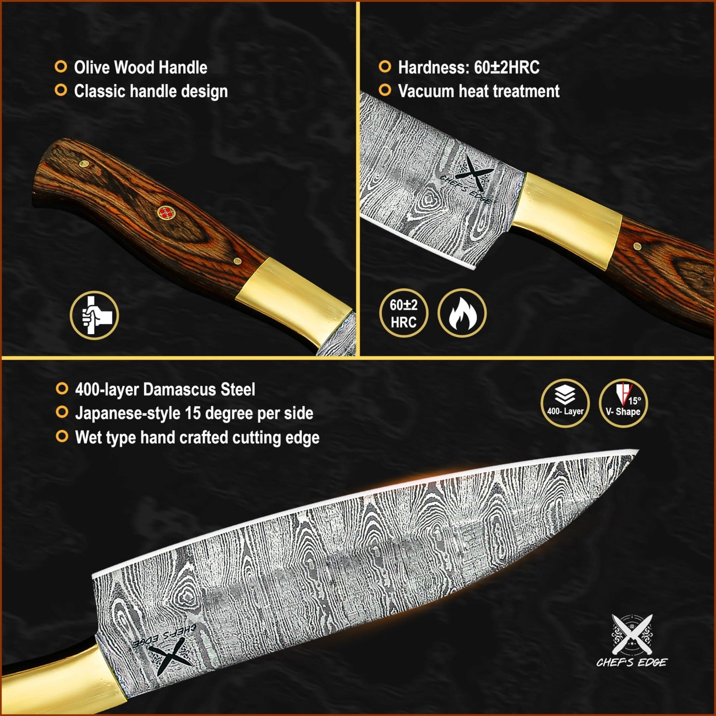 Chef's Edge 5 - Piece Damascus Knife Set - Chef's Edge