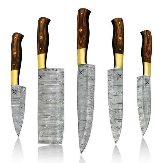 Chef's Edge 5 - Piece Damascus Knife Set - Chef's Edge