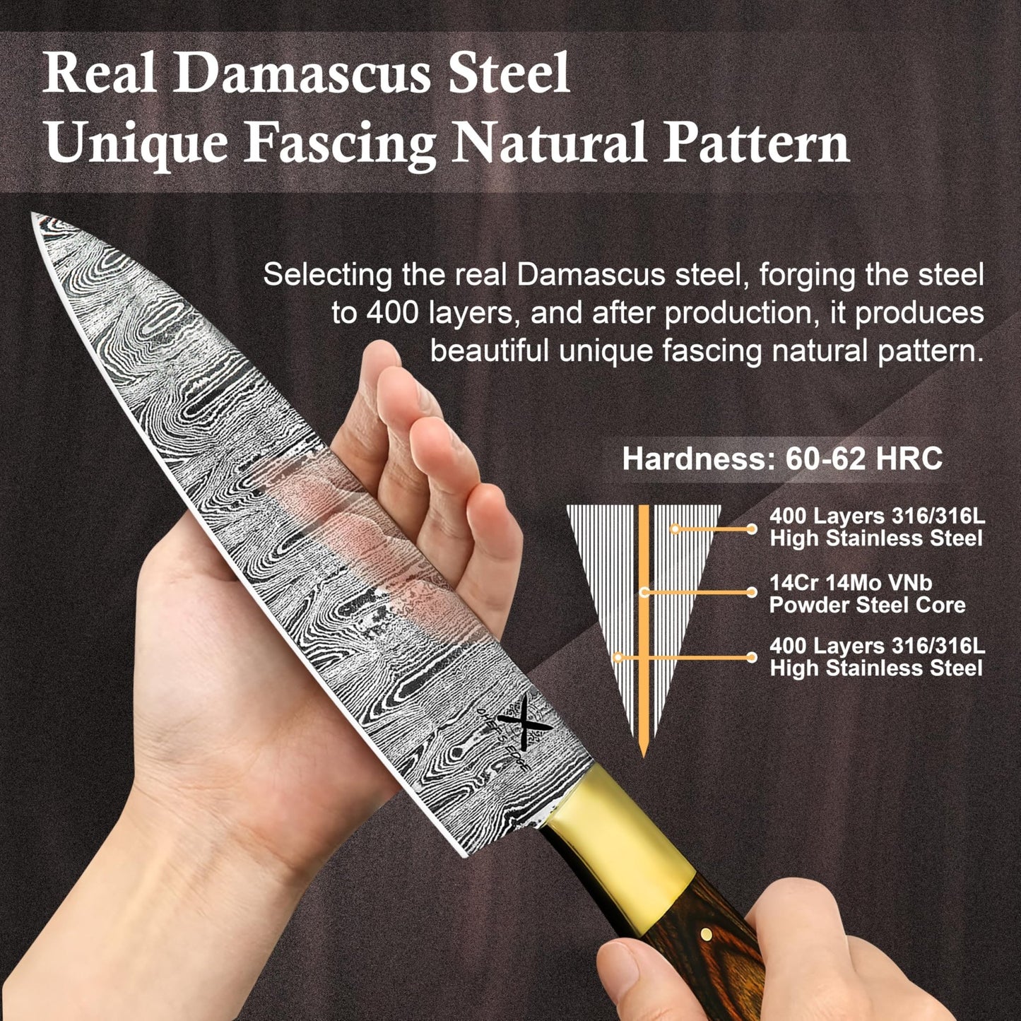 Golden Damascus Chef's Knife - Chef's Edge