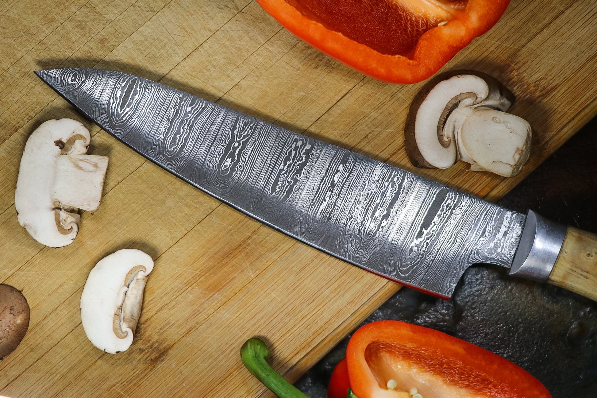 7-Piece Damascus Steel Handmade Kitchen Knife Set | Wooden Handle | Damascus Chef Knife Set - Chef's Edge