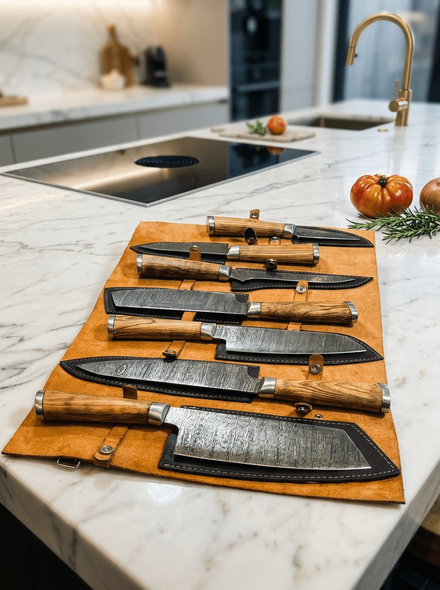 7-Piece Damascus Steel Handmade Kitchen Knife Set | Wooden Handle | Damascus Chef Knife Set - Chef's Edge