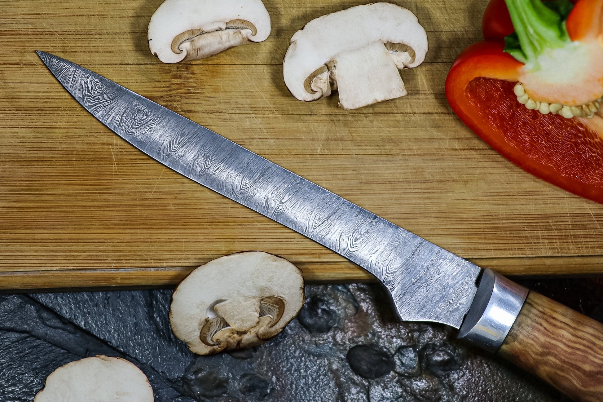 7-Piece Damascus Steel Handmade Kitchen Knife Set | Wooden Handle | Damascus Chef Knife Set - Chef's Edge