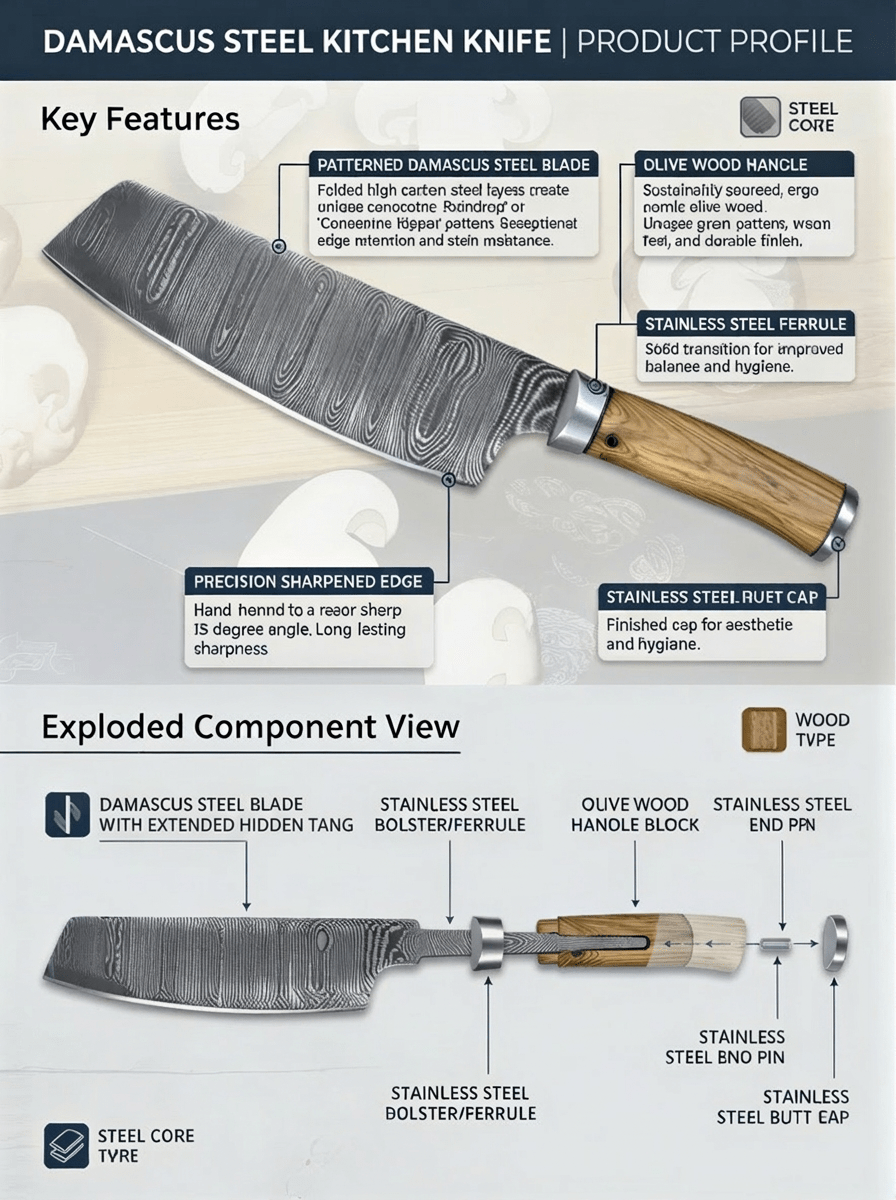 7-Piece Damascus Steel Handmade Kitchen Knife Set | Wooden Handle | Damascus Chef Knife Set - Chef's Edge