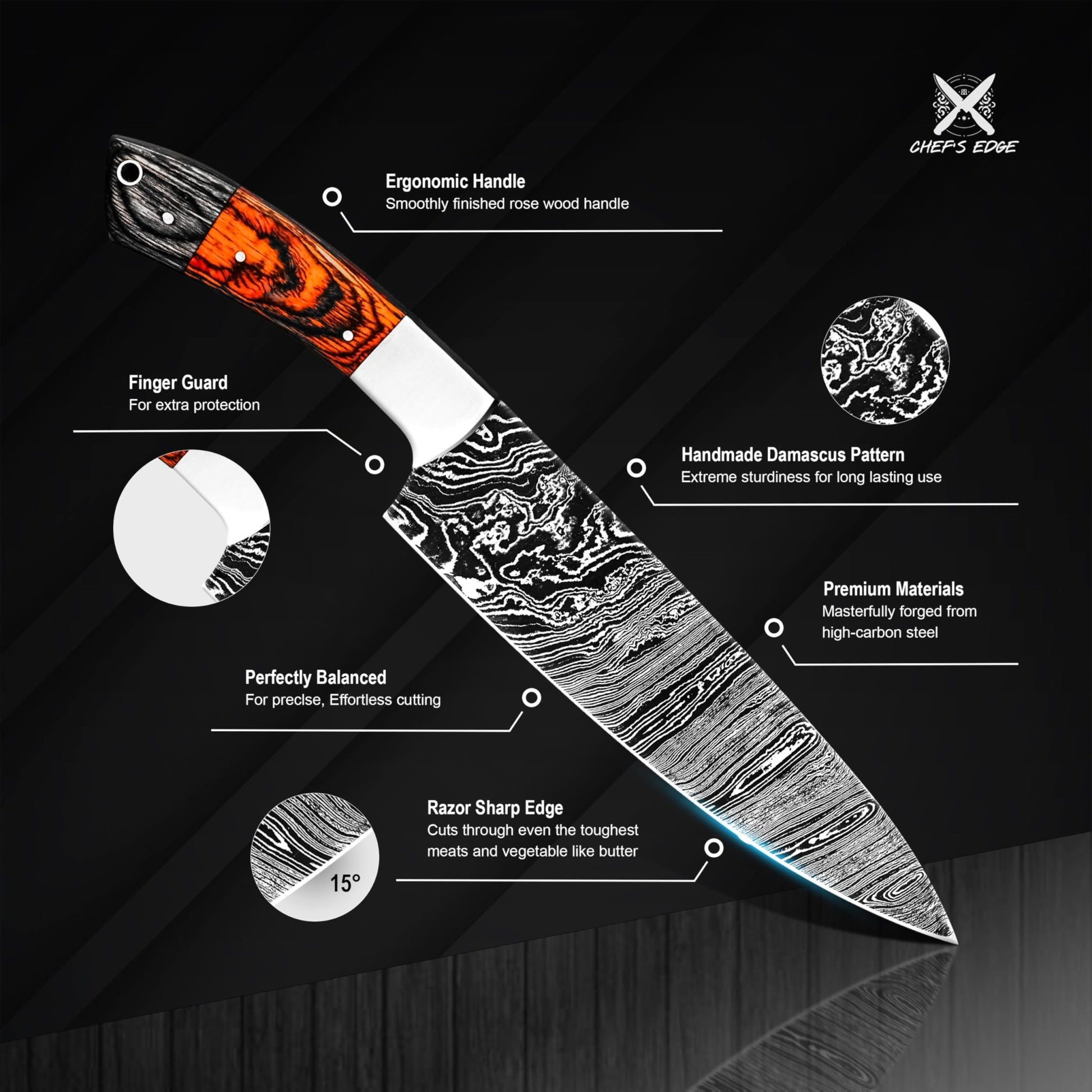 Chef's Edge Damascus Steel Knives Set - Chef's Edge