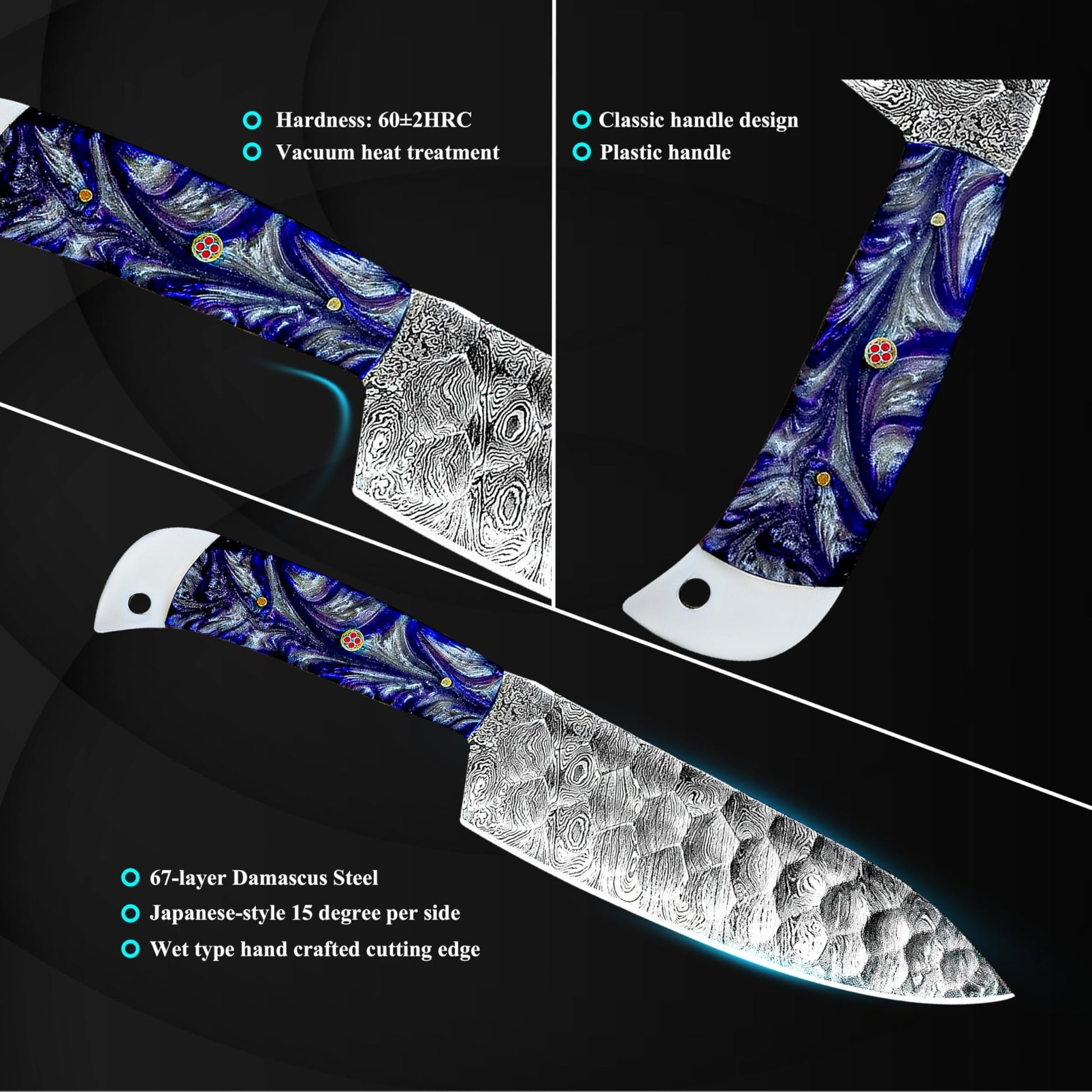 Damascus Steel Kitchen Knife Set with Vibrant Purple Resin - Chef's Edge