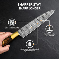 Golden Damascus Chef's Knife - Chef's Edge