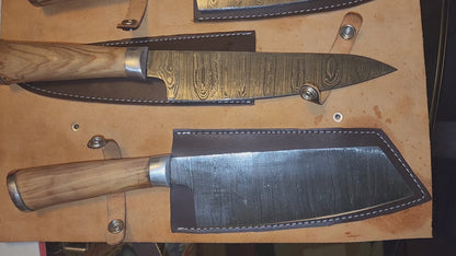7-Piece Damascus Steel Handmade Kitchen Knife Set | Wooden Handle | Damascus Chef Knife Set
